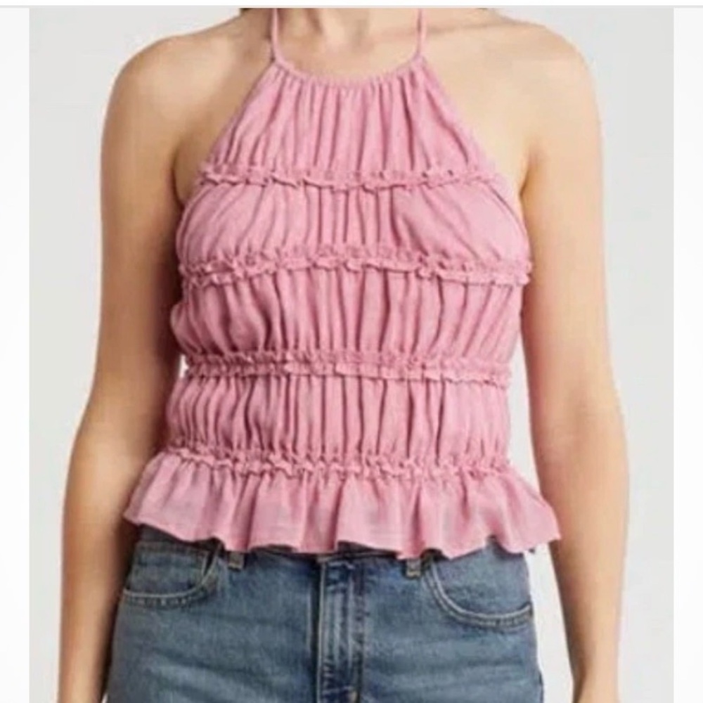 Lush Pink Smocked Halter Ruffle Camisole Sz S